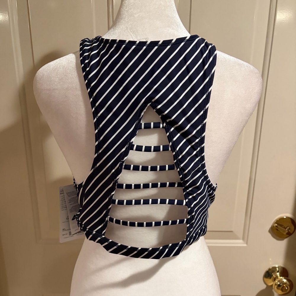 NWT Athleta Navy White Striped Offshore Reversible Bikini Swim Top XL UPF 50+ - Picture 2 of 6